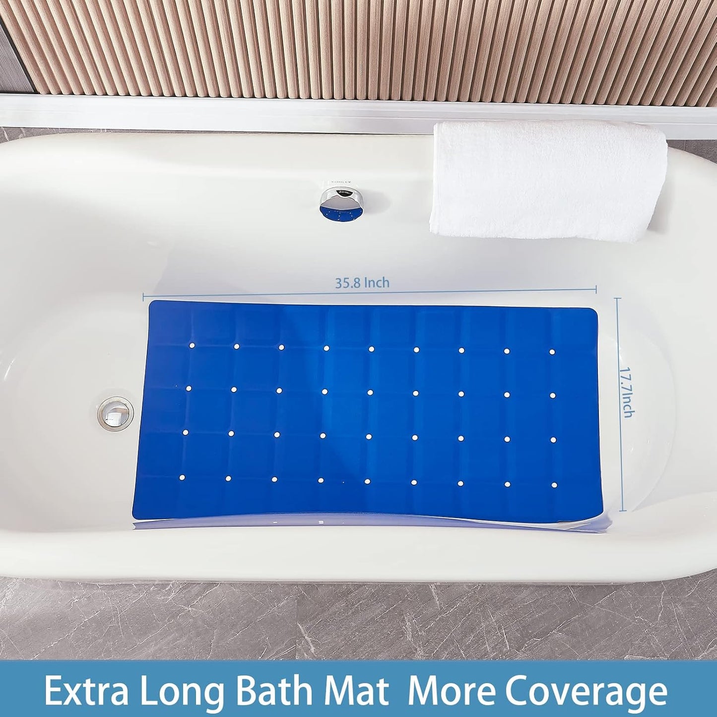 Foldable Silicone Bathtub Mat: Jumbo Size Heavy Duty Safety Bath Mat for Tub Without Suction Cups Non Slip Bath & Shower Mat for Textured, Reglazed, Refinished Tub (Navy Blue, 35.8 x 17.7)