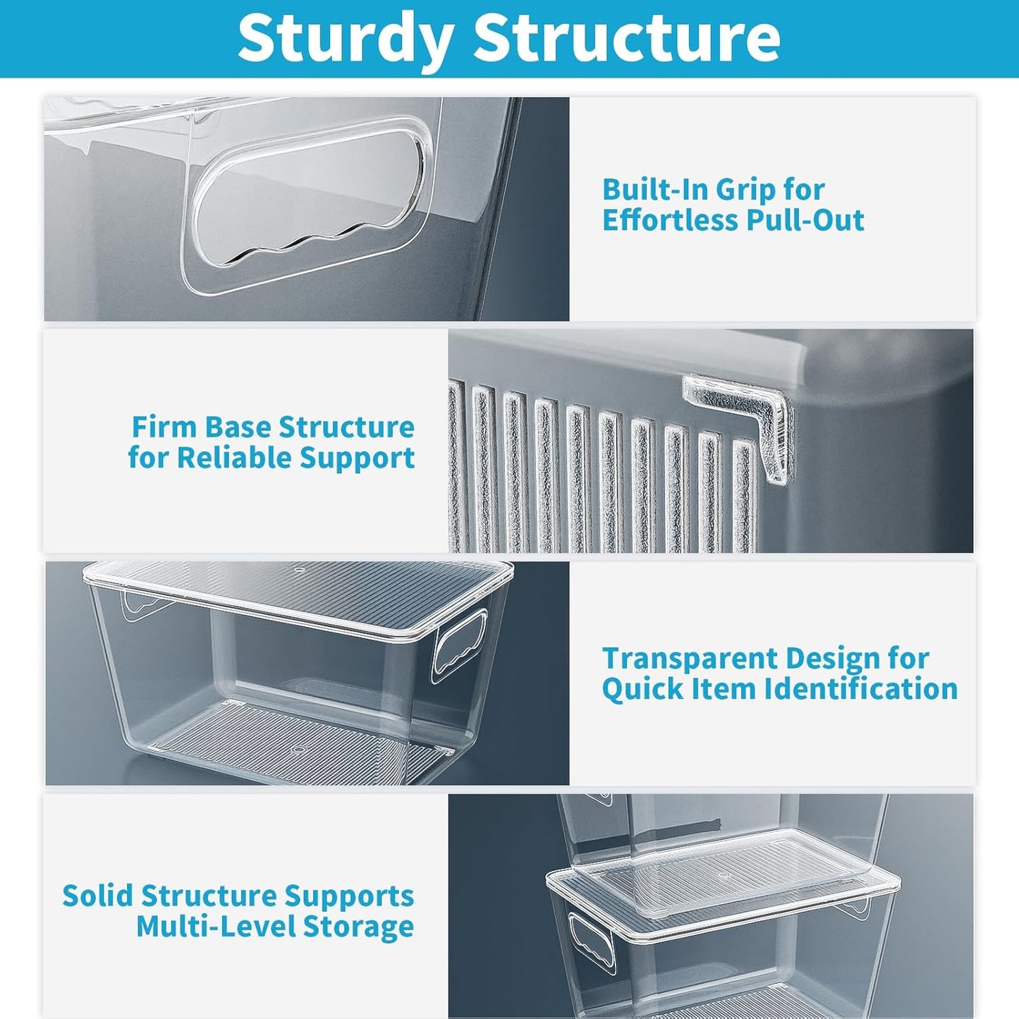 Clear Stackable Storage Bins, Pantry Organizers & Storage Containers, Cabinet Organizer, Home Organization Must Haves for Kitchen, Laundry Room, Office, Closet & Freezer (6 Pack with Lids)