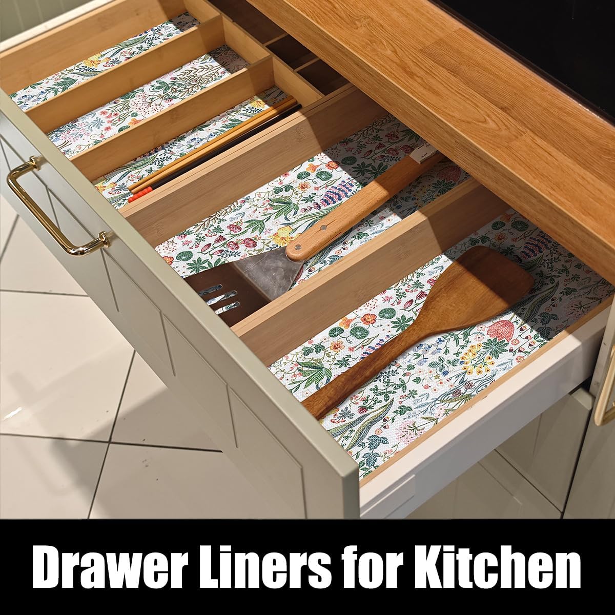 Floral Shelf Drawer Liners, 16IN x 10FT Non Adhesive and Strong Non-Slip Colorful Cabinet Drawer Shelf Liners for Kitchen Wire Fridge, Waterproof Cabinet Liner,Easy to Clean