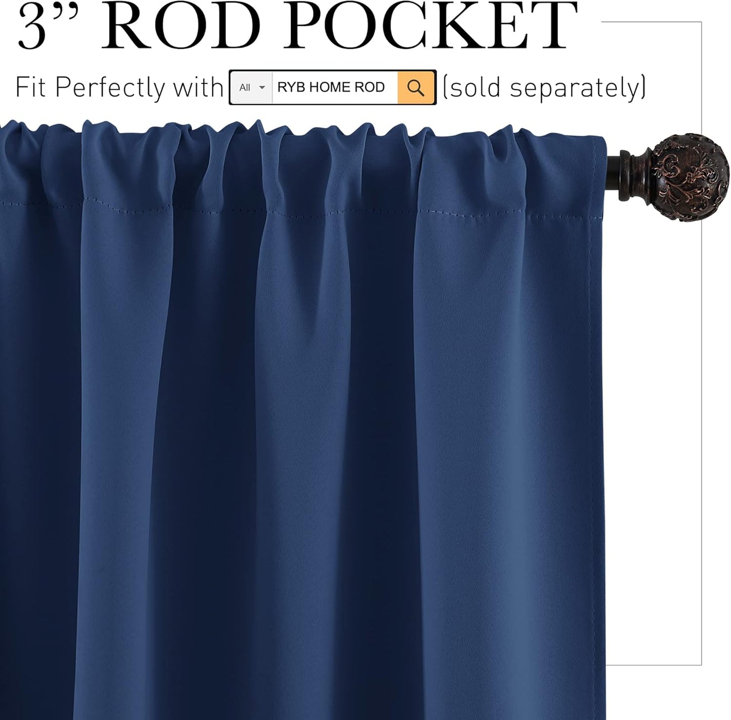 RYB HOME 45 inch Length Curtains for Kitchen, Room Darkening Narrow Window Drapes Thermal Insulated Privacy Covers for Basement RV Camper, W 29 x L 45 inch, Set of 2, Navy Blue