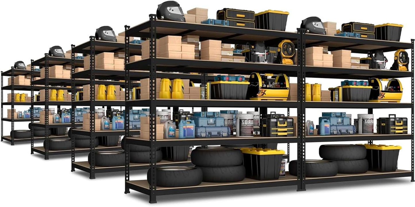 PrimeZone 8 Pack Heavy Duty Storage Shelves - 47" W x 18" D x 71" H 5 Tier Adjustable Garage Storage Shelving, Metal Storage Utility Rack Shelf Unit for Warehouse Pantry Closet Kitchen, Black