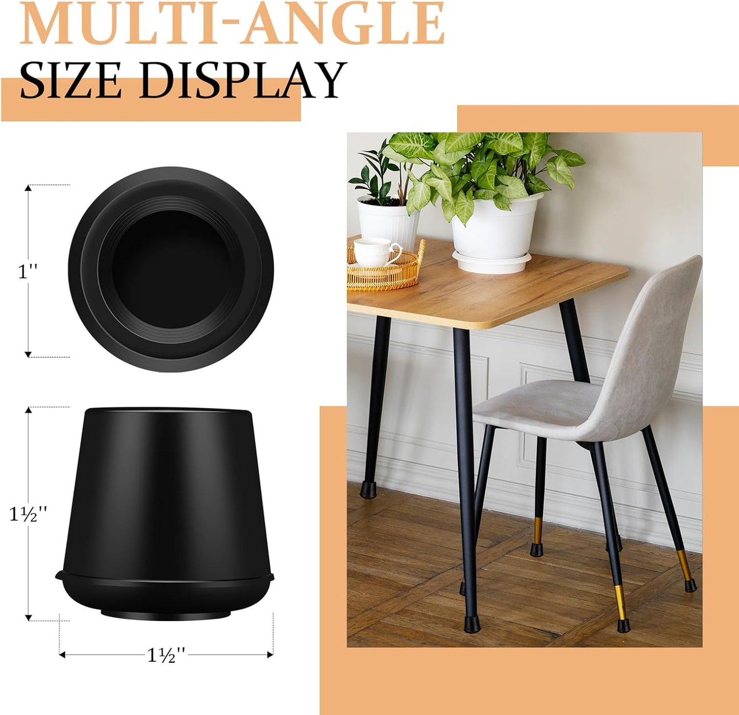 1" Round Rubber Chair Leg Tips Caps, Chair Leg Floor Protectors Furniture Legs Caps Non Slip Reduce Noise for Hardwood Floors (Black, 24 Pack)