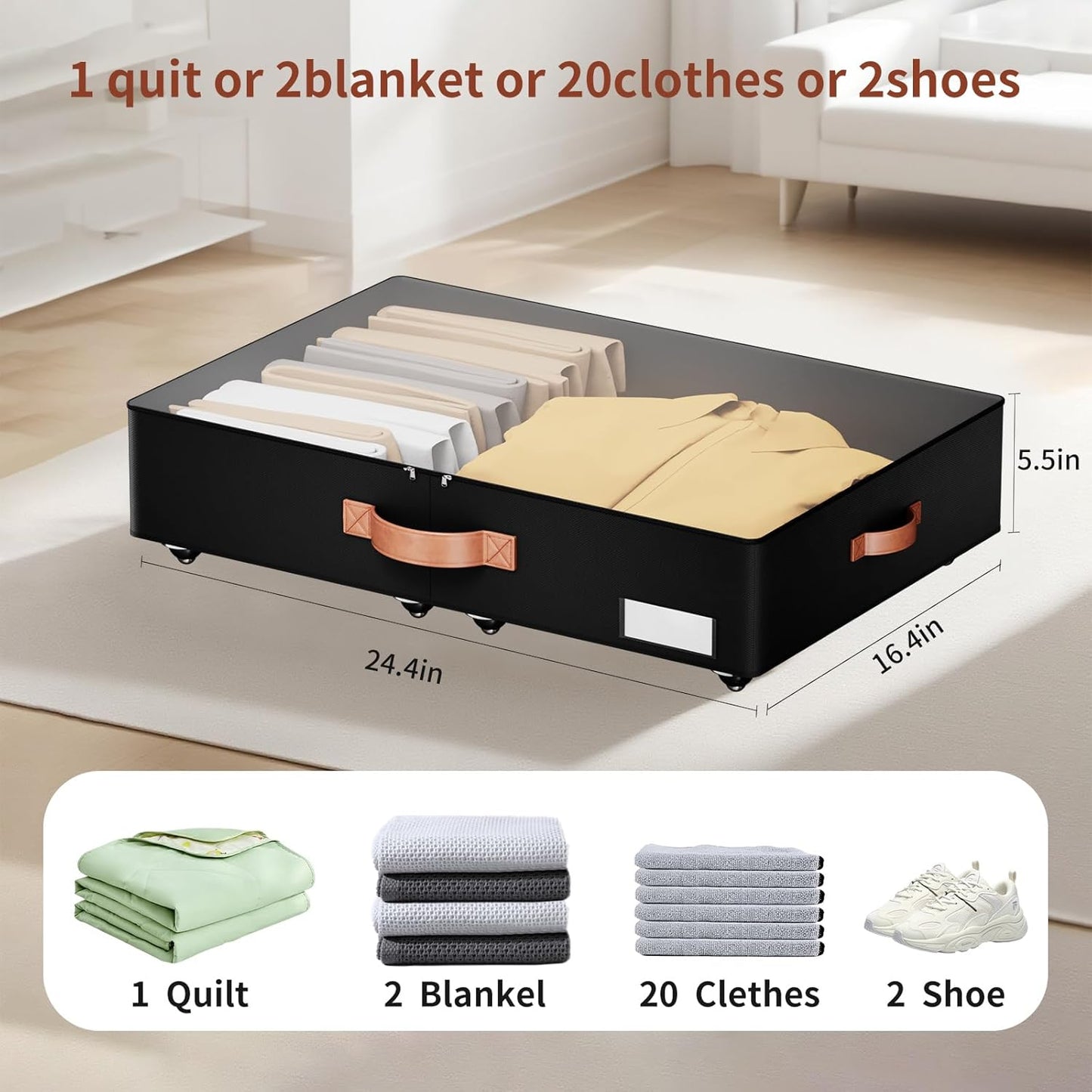 Underbed Storage With Wheels,low profile 5.5 inches Height Storage Bins,Rolling Underbed Shoe Storage Containers,Underbed Storage Drawers for clothes & blankets