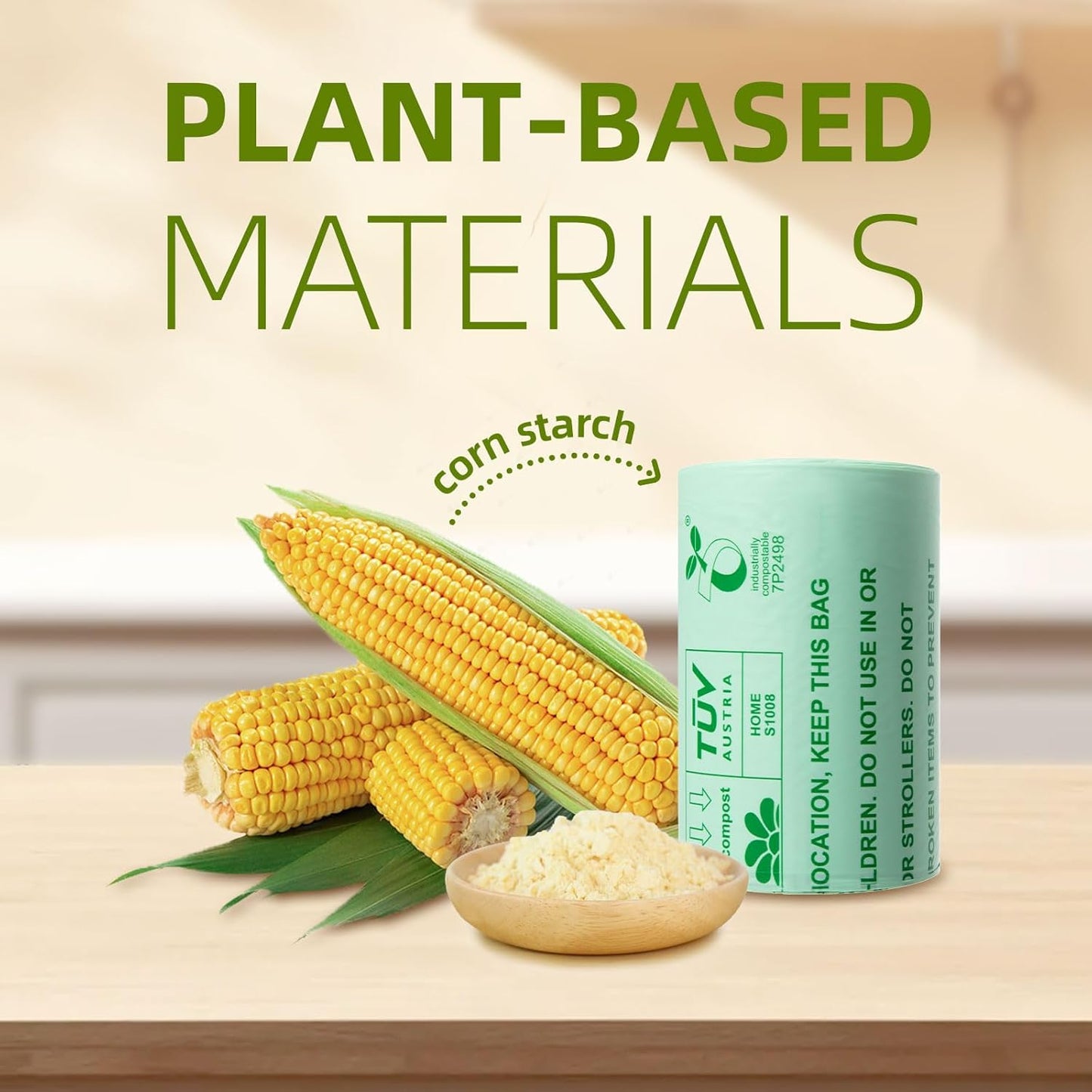 Compostable Trash Bags 3 Gallon, Extra Thick 0.8 Mils, 100 Count, ASTM D6400, BPI, OK Compost Home Certified, Small Kitchen Compost Bags,Green Bin Liners for Food Waste and Composting