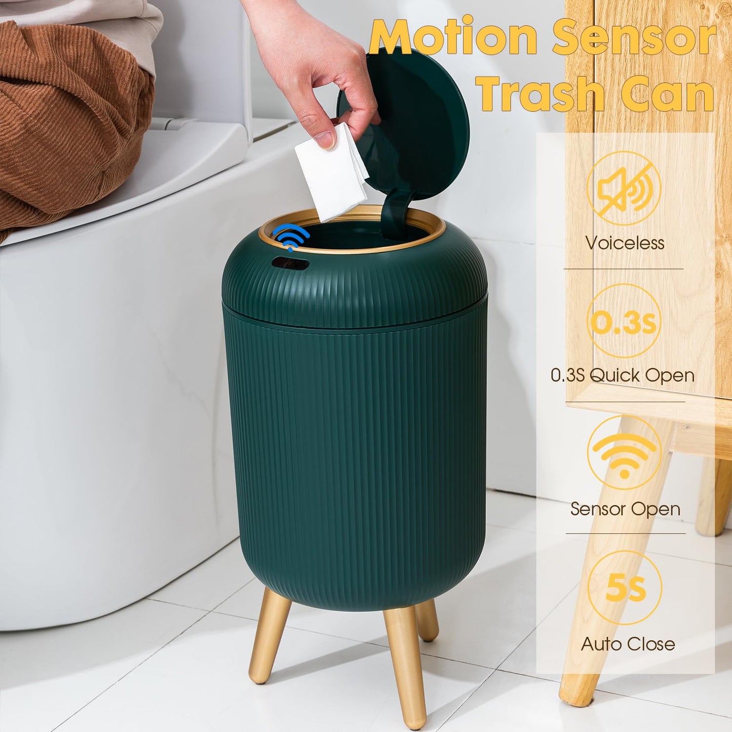 Bathroom Trash Can Automatic Touchless, 3 Gallon Smart Motion Sensor Garbage Can with Lid Electric Small Mini Trash Garbage Bin for Kitchen, Office, Toilet, Bedroom Diaper Trash Cans-Green