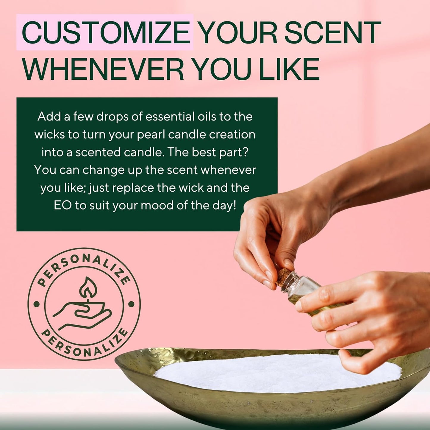 LILY LADUE Candle Refill Kit - 2Lb/32Oz Pearled Candles Sand and Wicks (48) and Hammered Gold Holder, Reusable Unique Sand Candles with Wicks for Candle Making, Bulk Unscented Pearl Wax Beads