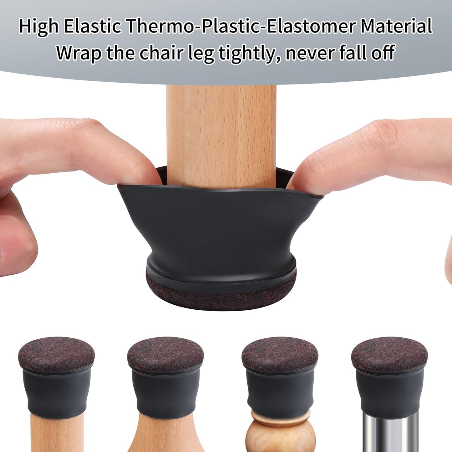 Ezprotekt 24 Pcs Extra Large Chair Leg Floor Protectors for Hardwood Floors, Felt Furniture Pads Covers, Floor Protectors for Chair, Round Bar Stool Leg Protectors Caps (XL Fit: 1.4"-1.65", Black)