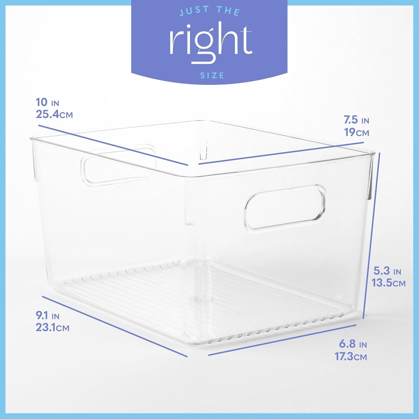 Plastic Food Storage 8 Pack Clear Container Bin with Handles for Organizing Kitchen, Pantry, Refrigerator, Freezer, Pantry, Cabinet, Closet, Bathroom. 10”x7.5”x5.3”