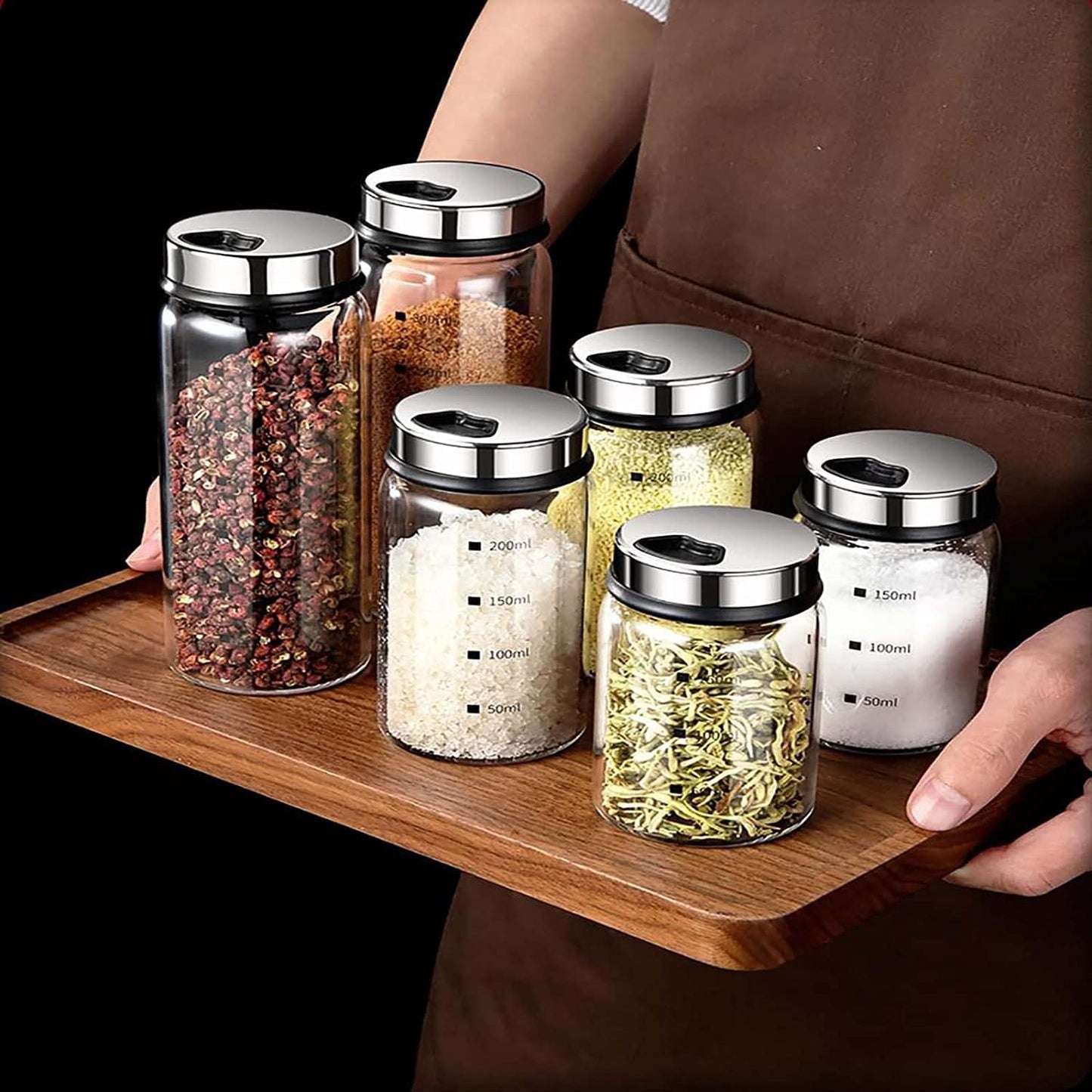 2 Piece 4-Neck Seasoning Shakers Moisture Resistant Seasoning Shakers Glass Seasoning Shakers, Salt and Pepper Shakers with Adjustable Pour Holes - For Seasoning, Picnics (2 large spice jars10oz)