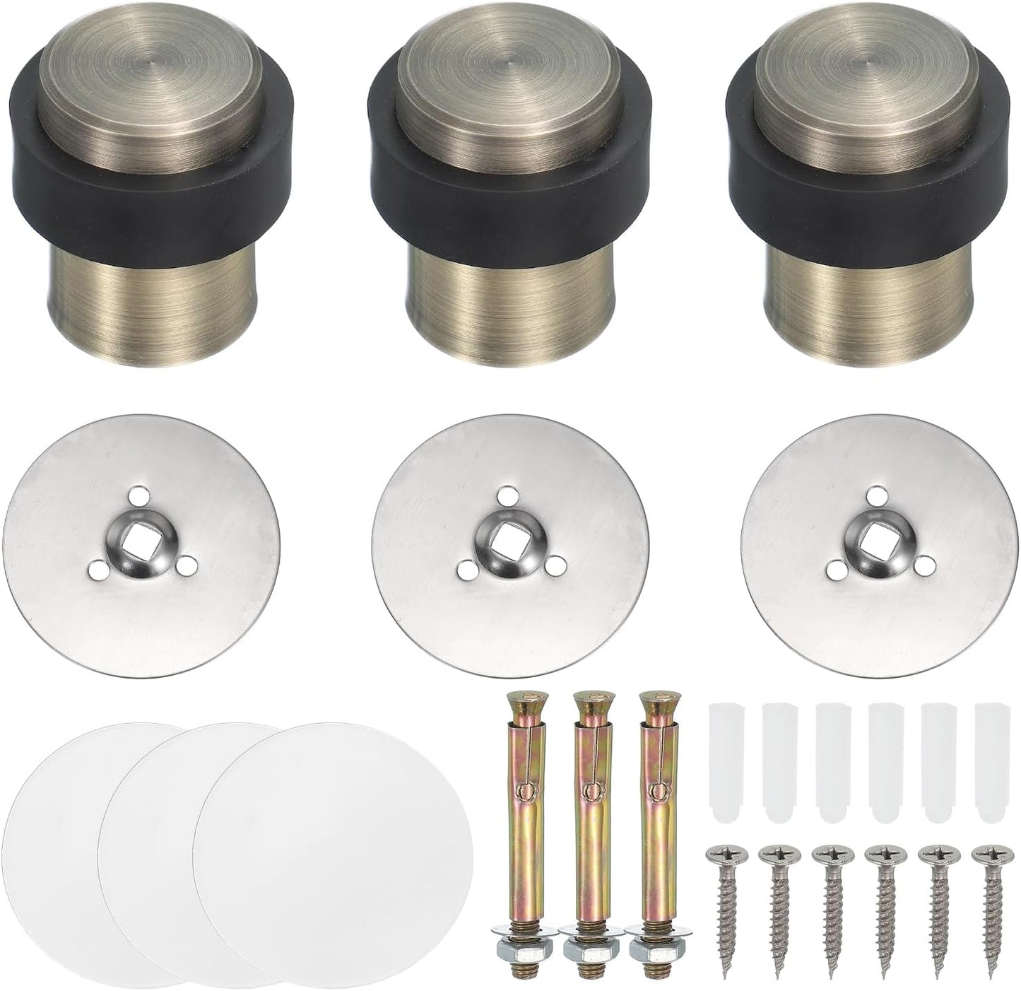 PATIKIL 3Set Round Door Stoppers, 46mm Stainless Steel Door Stop Doorstop Wedge Metal Cylinder Self Adhesive with Screw for Bottom of Door Floor Inside, Bronze