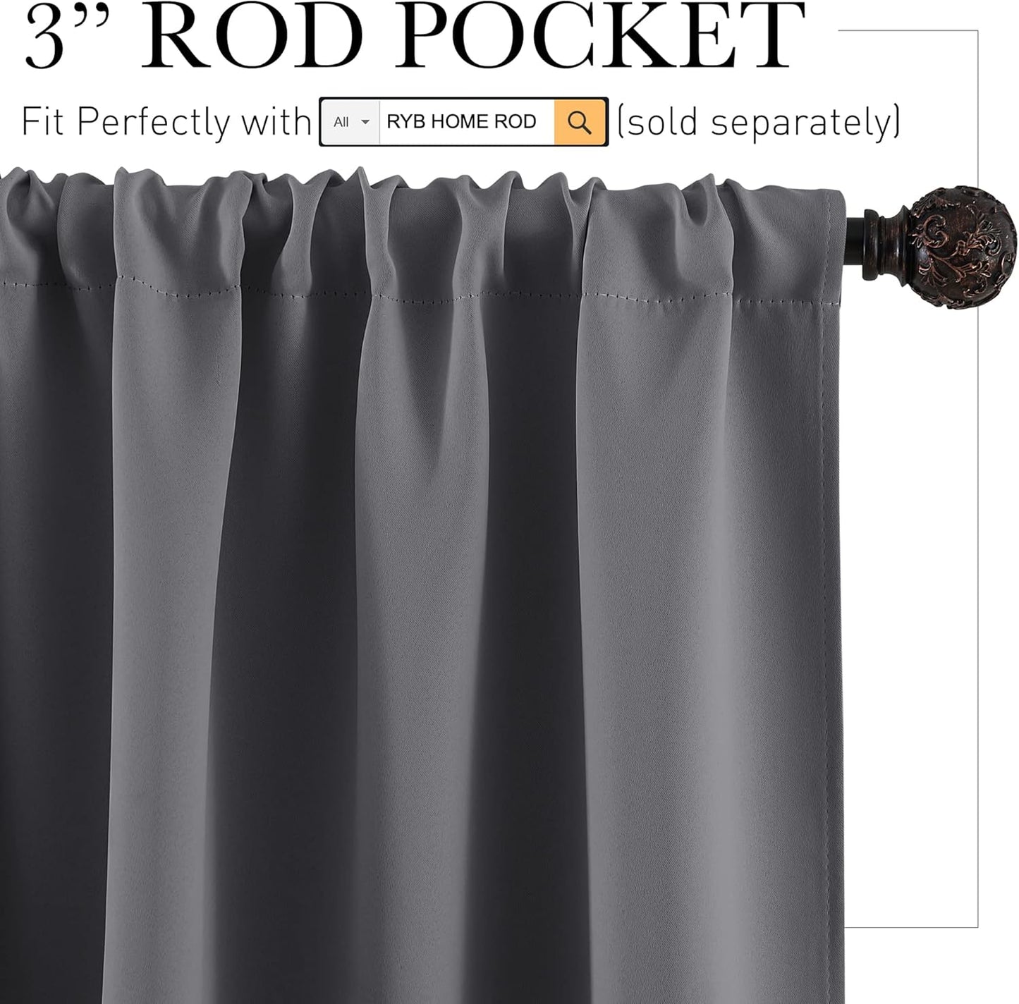 RYB HOME Mini Curtains for Small Window, Blackout Privacy Short Curtains Drapes Energy Efficient Shades for RV Camper Cafe Bathroom, W34 x L45 inches, Set of 2, Grey