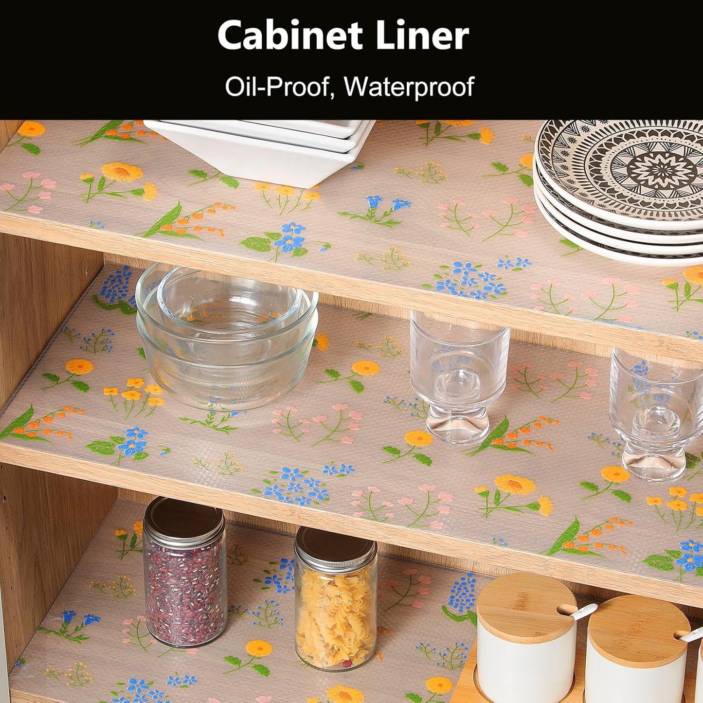INNOLITES Non-Slip Shelf Liner – Cabinet & Drawer Liner Non-Adhesive – Waterproof Oil-Proof – Durable EVA with Floral for Kitchen Cabinets Refrigerator – BPA-Free, Easy to Cut 17.7" x 360"