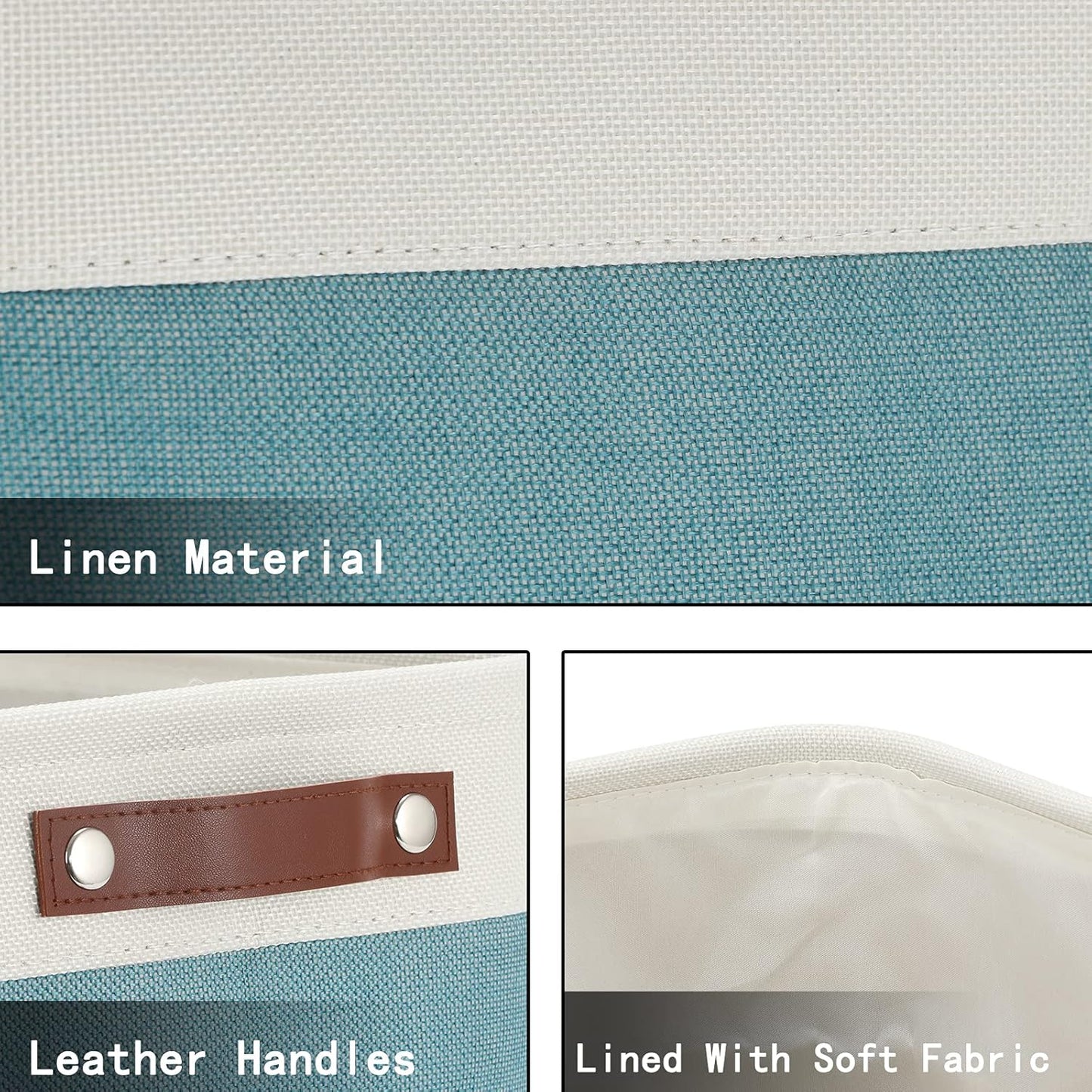 HNZIGE Storage Baskets Bins (3 Pack) Large Shelf Baskets for Clothes, Decorative Storage Bins with Handles, Canvas Collapsible Storage Bins for Organizing Storage (Gray&Teal, 15" X 11" X 9.5")