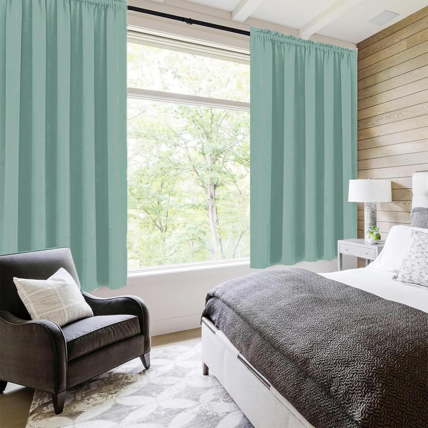 DWCN Blackout Curtains for Living Room Thermal Insulated, Energy Saving & Noise Reducing Bedroom Curtains, Sage Green, W 70x L 72 Inch, Set of 2 Rod Pocket Curtain Panels