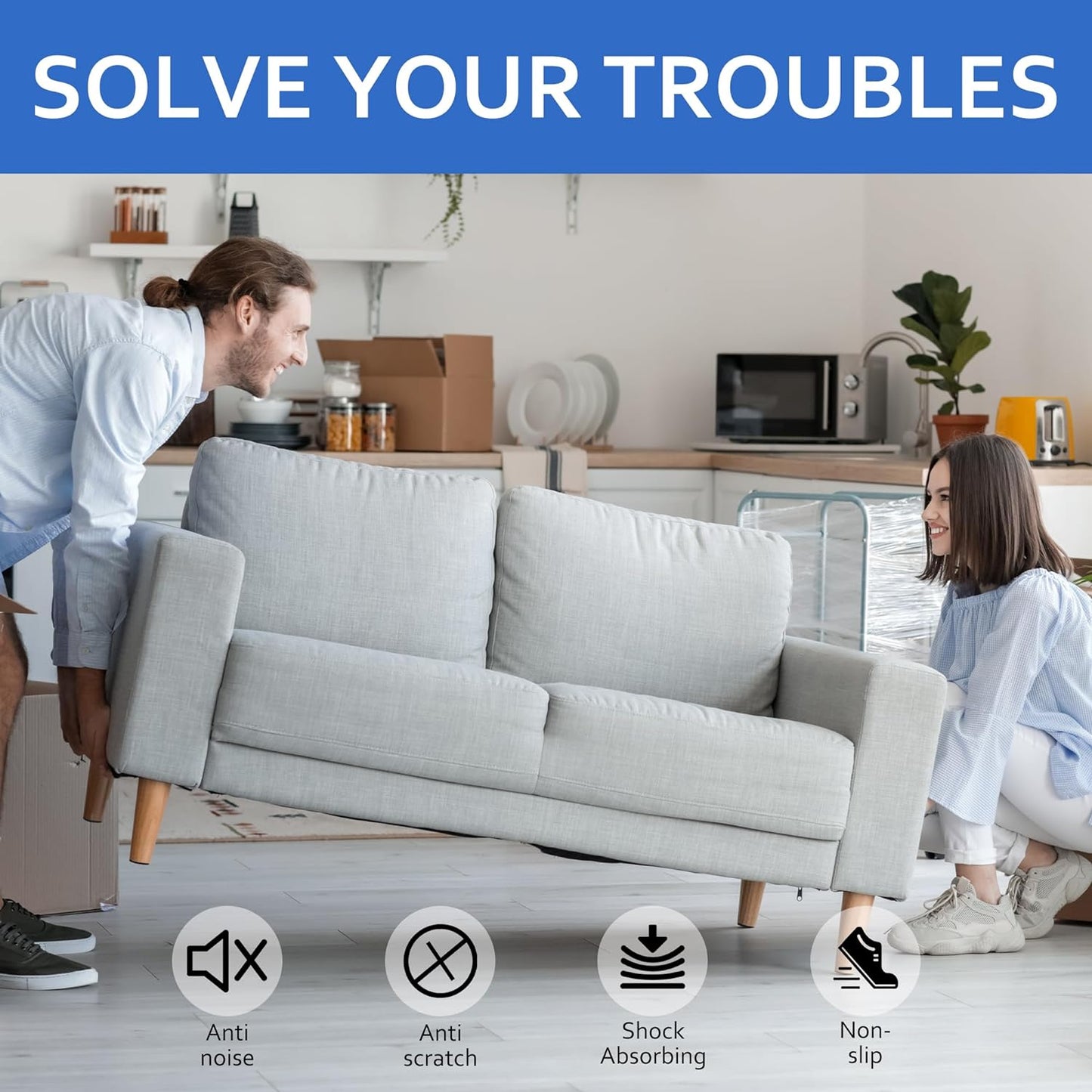 Silicone Furniture Pads, 5" x 40" Non Slip Furniture Pads Anti Skid Pads Non Slip Self Adhesive Cuttable Silicone Tape Strip Roll for Protecting Hardwood Floors Chair Wall Protector - Black