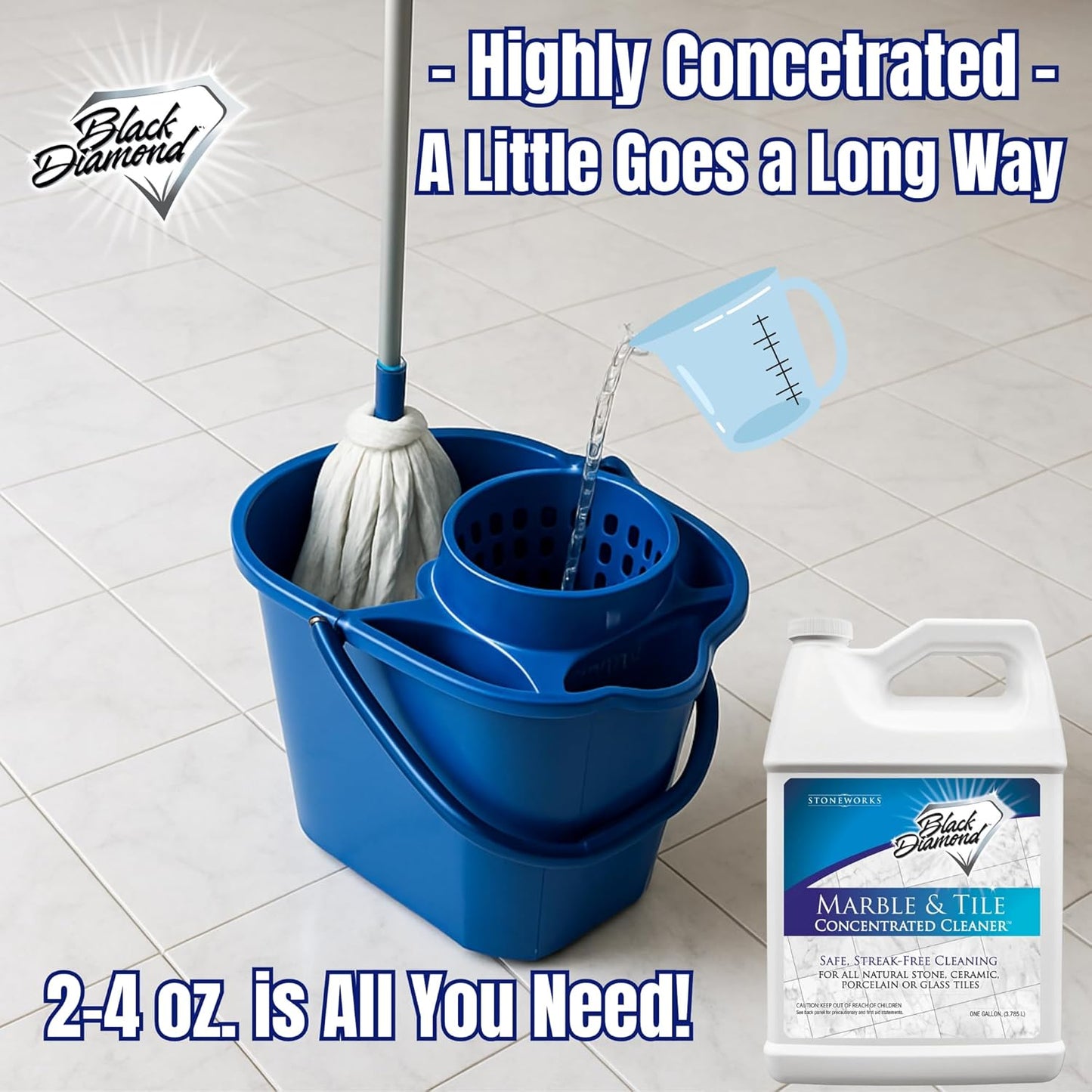 Black Diamond Stoneworks MARBLE & TILE FLOOR CLEANER. Great for Ceramic, Porcelain, Granite, Natural Stone, Vinyl and Brick. No-rinse Concentrate.(4-Gallons)