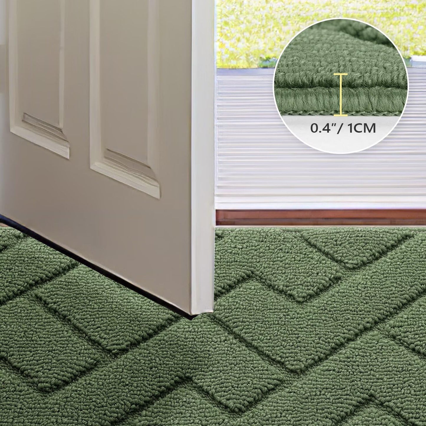 hicorfe Indoor Door Mat,Non Slip Door Mats,32"x48" Front Back Door Mat Rubber Backing,Absorbent Resist Dirt Entrance Inside Floor Mats for Entryway Washable Low-Profile(Green)