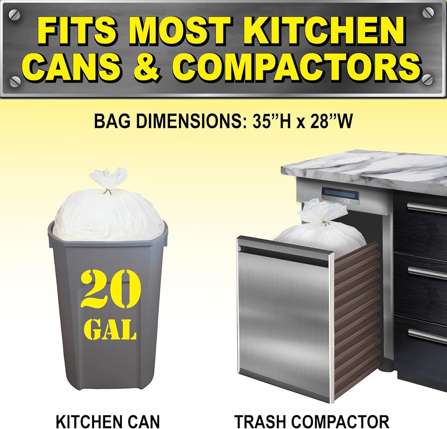 Heavy Duty Kitchen Compactor Bags, Twist Tie Closure, White, Clean Fresh Scent with Odor Protect Technology, 20 Gallon, 20 Count