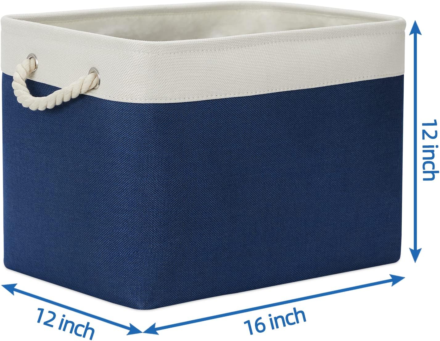 Temary Storage Baskets for Shelves, 2 Pcs Fabric Storage Bins Empty Gift Baskets for Organizing Clothes, Books, Decorative Basket with Rope Handles (White&Blue,16Lx12Wx12H Inches)