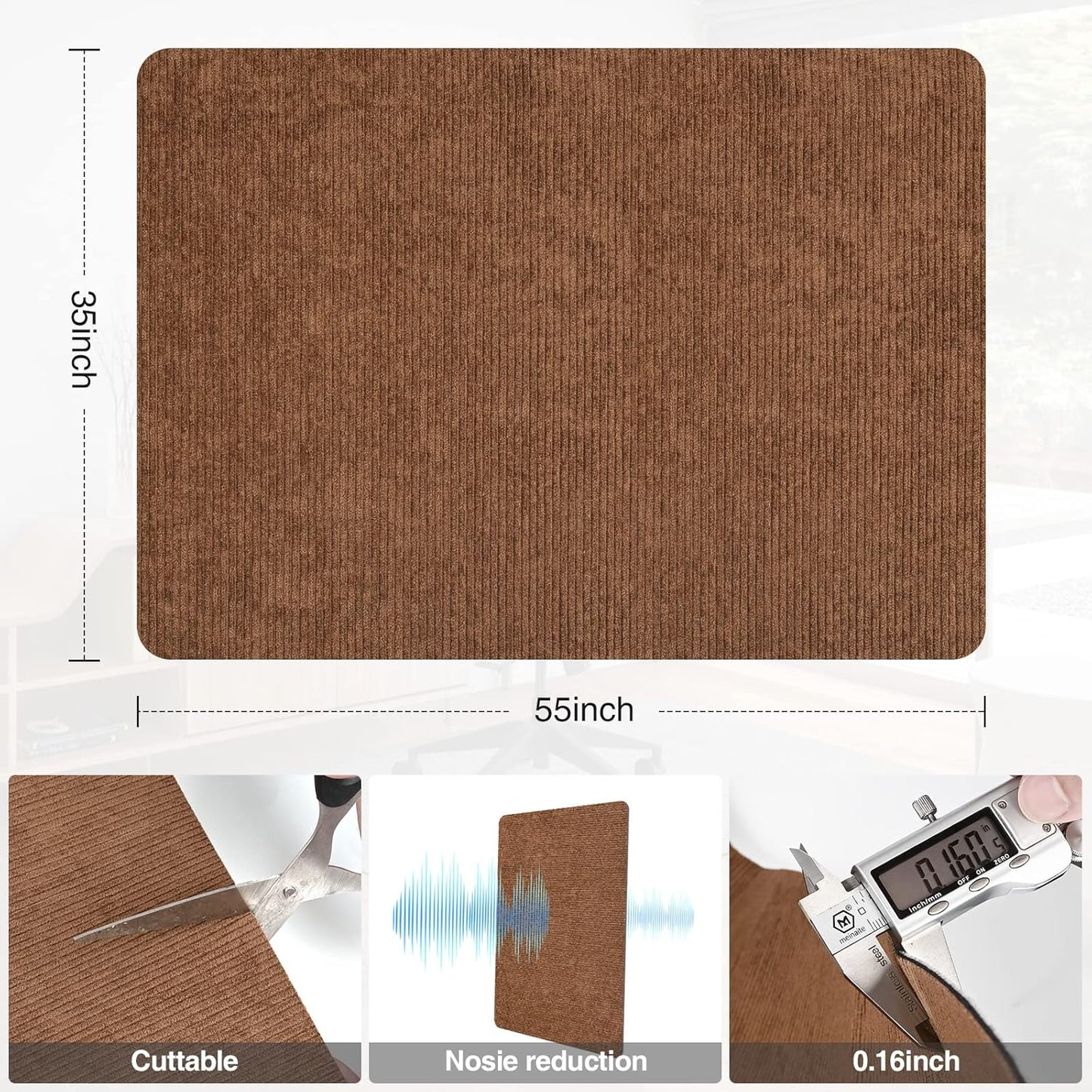 Placoot Desk Chair Mat for Hardwood Floor Corduroy Surface 1/6" Thick 55"x35" Office Chair Mat for Rolling Chairs-100% Large Anti-Slip Backing Under Desk Low-Pile Office Rug Floor Mat for Office/Home