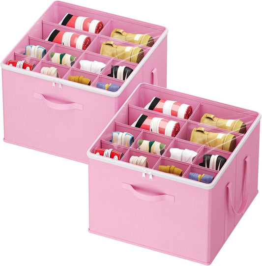 Lifewit Shoe Storage Organizer for Closet Fits 12-16 Pairs, Fabric Large Shoe Box Storage Containers with Clear Cover, Foldable Bins Fit for Boots Heels Sneakers 17"(L) x 17"(W) x 12.5"(H) 2 Pack Pink