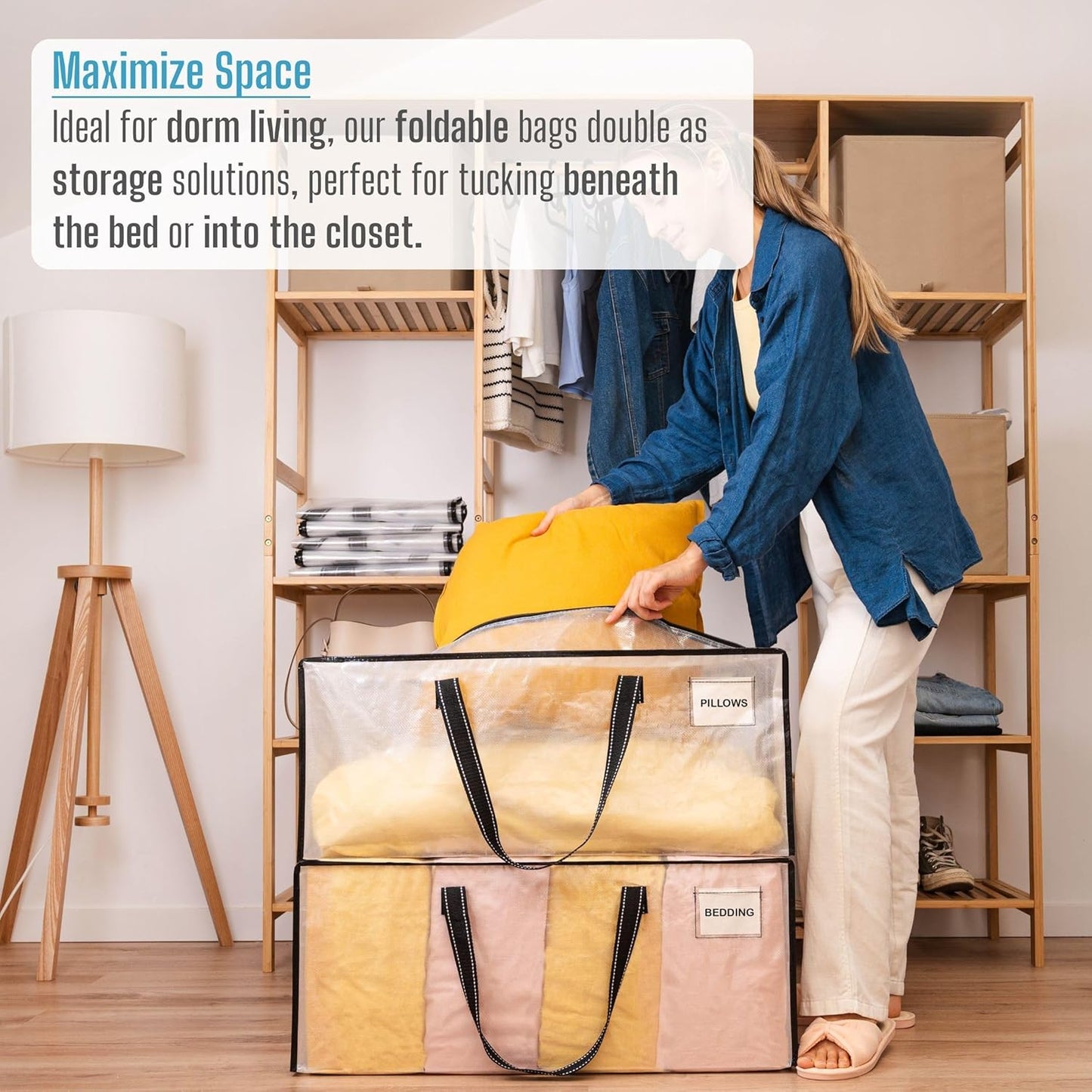 VENO 6 Pack Moving Bags Extra Large Storage Bags for College Move-In, Heavy-Duty Storage Totes, Packing Boxes, and Wardrobe Moving Supplies - Durable Laundry Bags for Clothes (Clear, 6 Pack)