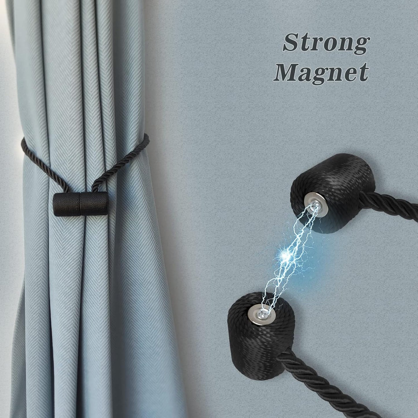 Hion Magnetic Curtain Tiebacks Black 4 Pack, Curtain Tiebacks Buckles Holdbacks Holders Hooks Clip for Home Bedroom Office Decorative Thick or Thin Curtain