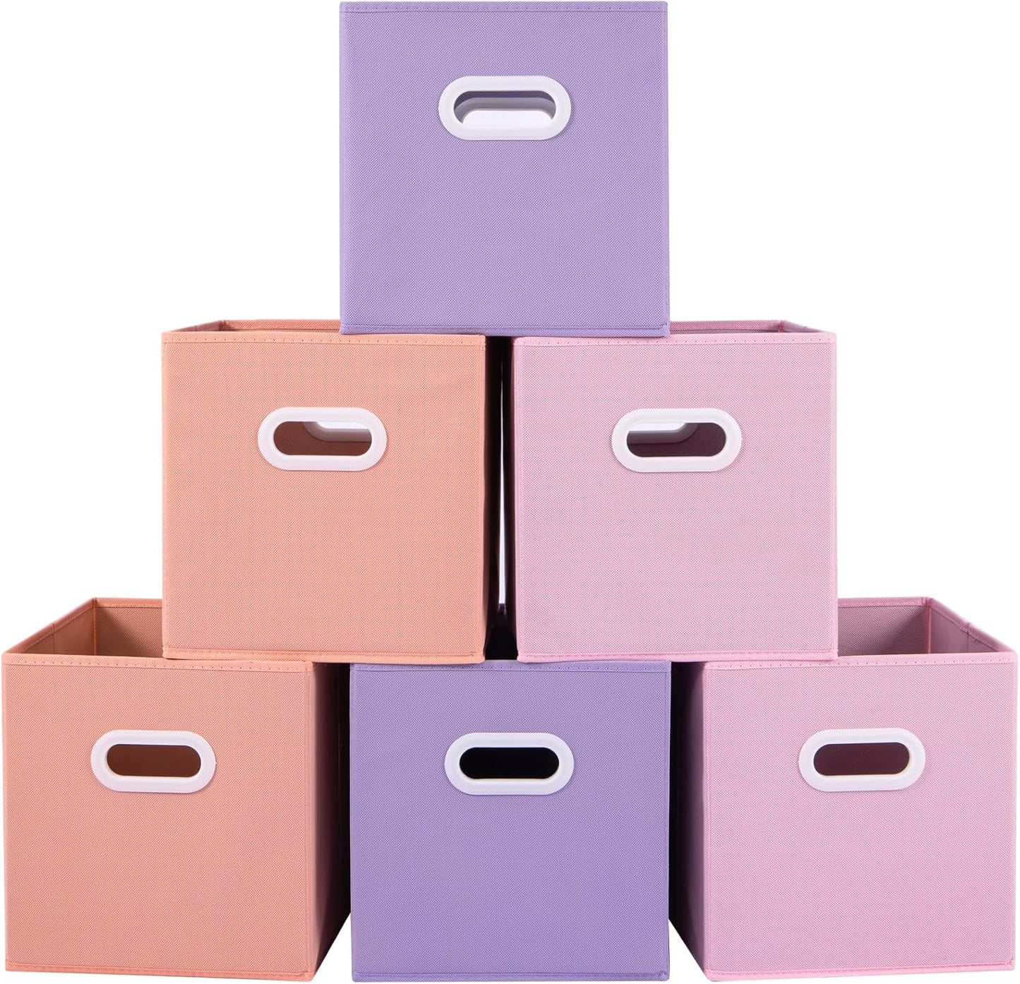 Stero Fabric Storage Cubes Bins, 11 inch Fun Colored Foldable Storage Baskets with Dual Plastic Handle for Home, Kids Room, Closet and Toys Organization, Multi Colored, Set of 6