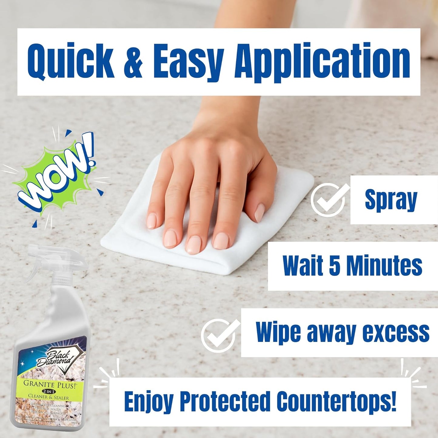 Black Diamond Stoneworks GRANITE PLUS! 2 in 1 Cleaner & Sealer for Granite, Marble, Travertine, Limestone, Ready to Use! (1-Gallon)