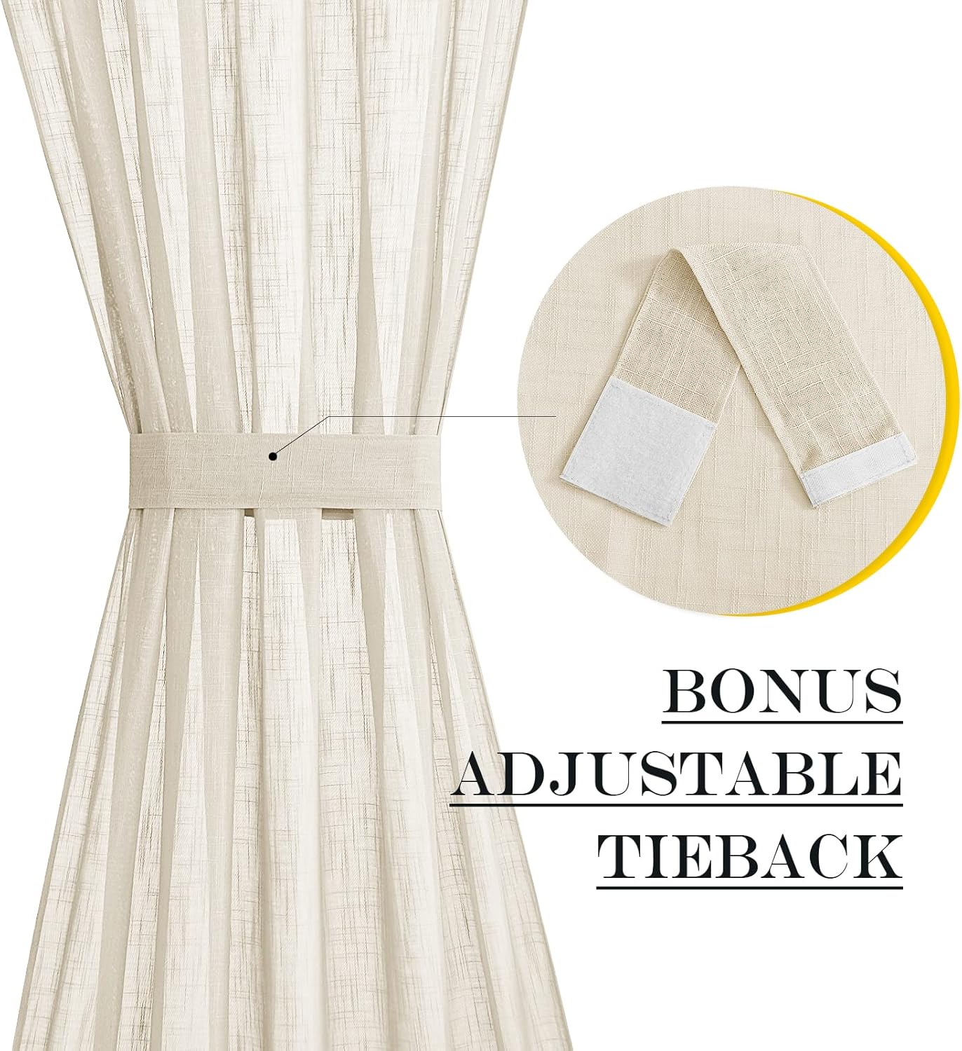 NICETOWN Semi Sheer French Door Sidelight Curtains 80 Inches Long, Elegant Light Flitering Front Door Shade for Bedroom Privacy Back Covering with Tieback, 1 Panel, 36 inches Wide, Beige