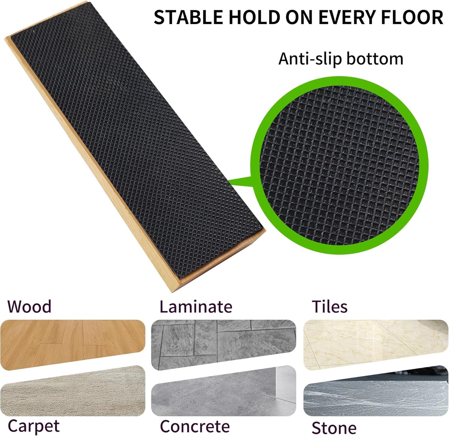 4 Pack Wooden Door Stop - Non-Slip Door Stoppers for Floor - Door Wedges for All Door Types and Surfaces - Each Door Stopper 0.6inch Thick, 4.7inch Long with Rubber