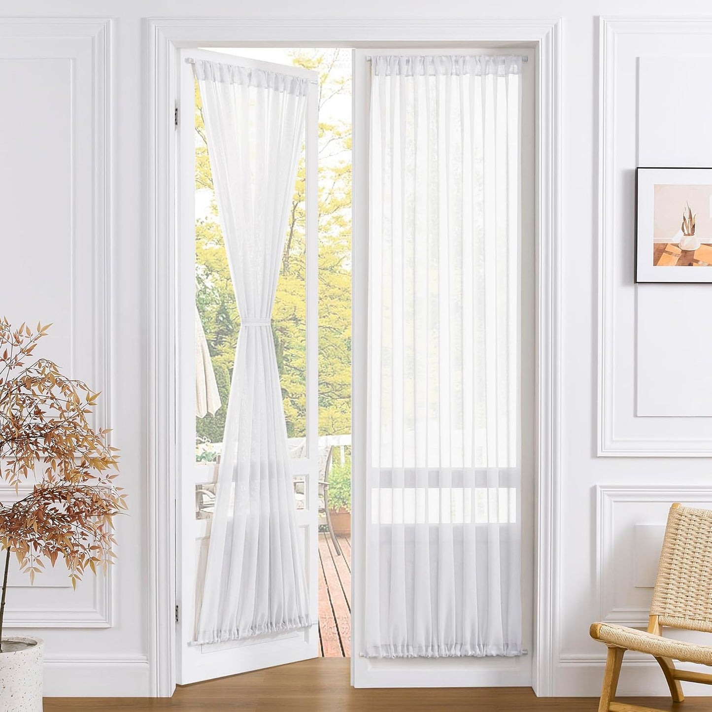 Tollpiz Sheer Door Curtains Closet Linen Textured Curtain Sheers Doorway Light Filtering Voile Patio Glass Door Rod Pocket Curtains French Door, 54 x 80 inches Long, White, Set of 1 Panel