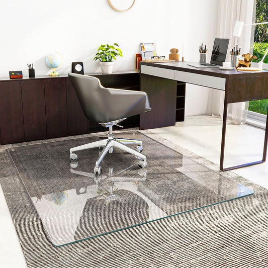 [Tempered Glass] 48" x 60" Glass Chair Mat, Heavy Duty Hard Tempered Glass Mat with Round Corner and Polished Edge, Transparent Glass Office Chair Mat for Office and Home Hard Floor or Carpeted