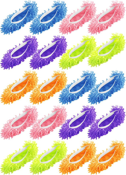 Winterlace Mop Slippers 20 Pcs (10 Pairs) Microfiber Chenille House Floor Dusting Cleaning Socks Shoe Cover Bulk Pack