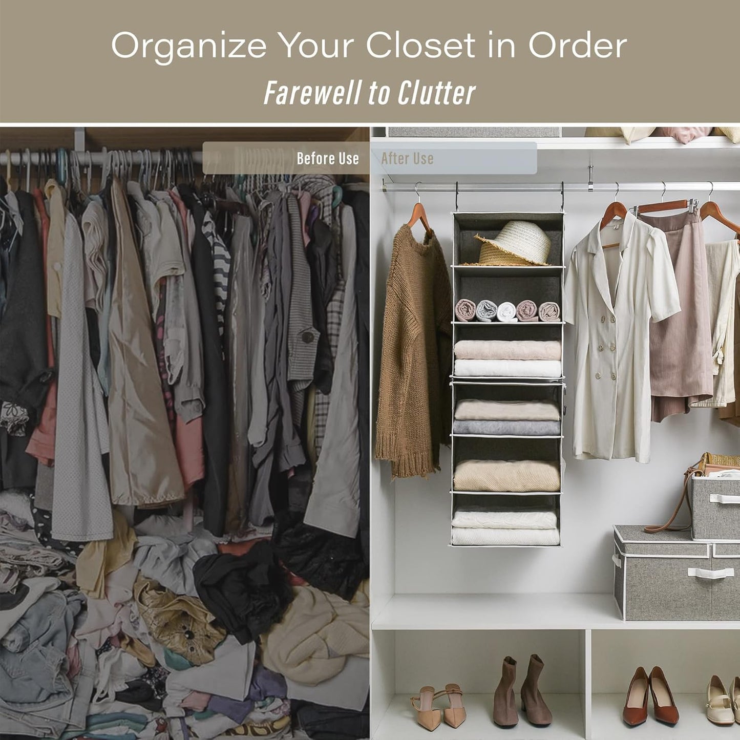 StorageWorks 6-Shelf Jumbo Closet Organizers, Two 3-Shelf Separable Hanging Shelves for Closet, 13" D x 15" W x 48 ¼"H，Gray