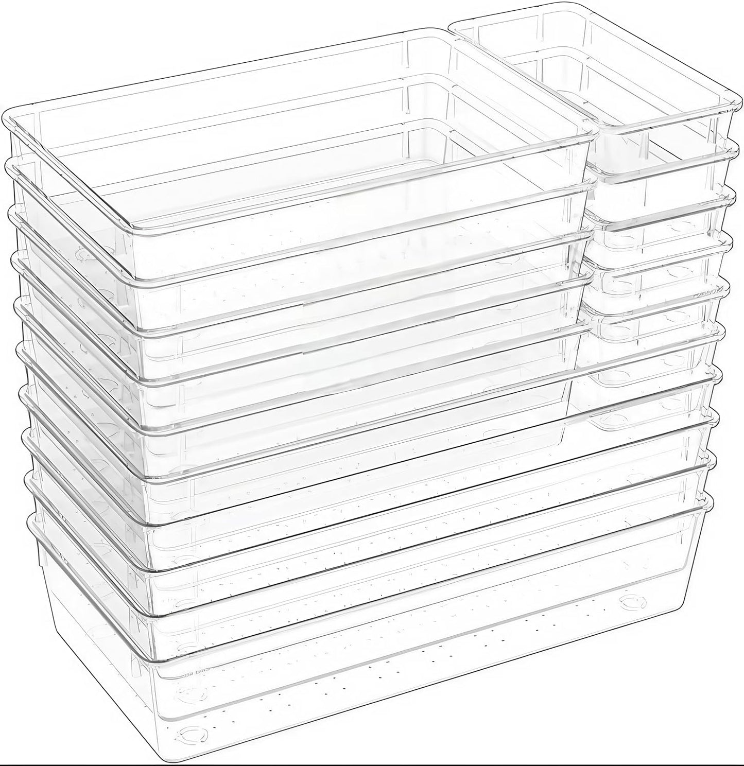 15-Pack Clear Drawer Organizer Set – Multi-Size Acrylic Storage Bins for Kitchen, Makeup, Office & Bathroom – Stackable Plastic Trays for Home, Desk & Vanity Organization