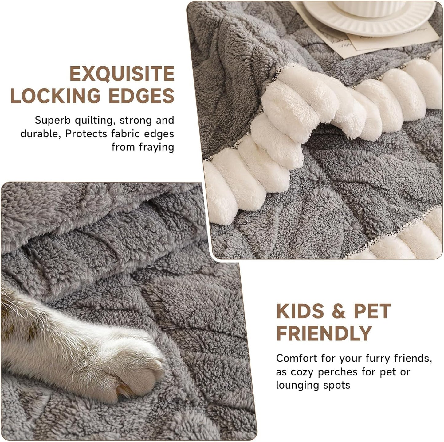 OTOB Couch Covers for 3 Cushion Couch Sofa Pet Friendly, Washable & Non Slip Geometric Jacquard Modern Plush Fuzzy Sofa Slipcovers Protector, All Season Soft Pet Couch Cover (Gray, 27.6"x82.7")