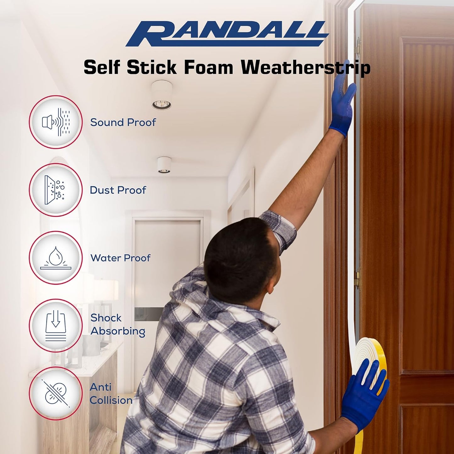 Weather Stripping Foam Tape, 17 Ft Door Seal Strip, EVA Material, High Density 1/4" Thick, No Residue Adhesive, Weatherproof Door Seal Strip for Sliding Door, Windows, White (3/8" Wide)