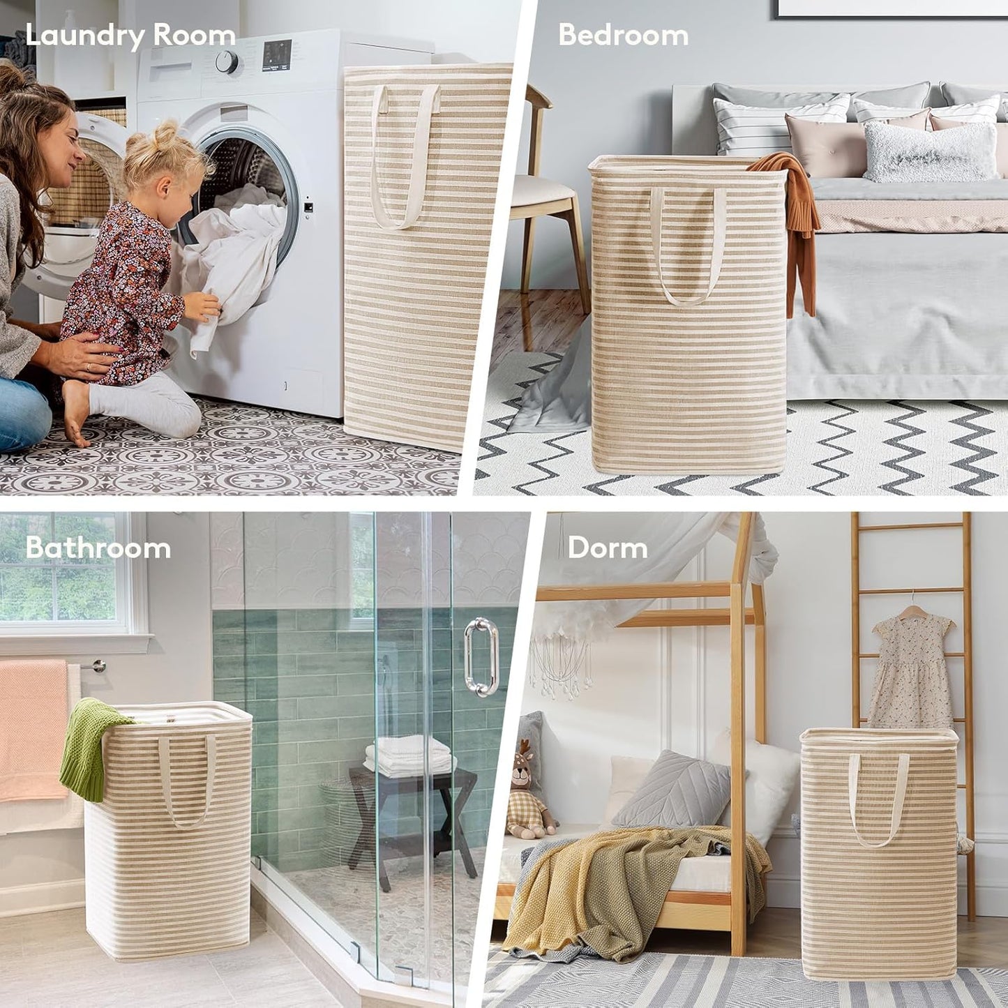 Lifewit 3 Pack Laundry Hamper Large Collapsible Laundry Baskets, Freestanding Waterproof Clothes Hamper with Easy Carry Handles in Laundry Room Bedroom Bathroom College Dorm for Adults, Black, 3 x 80L