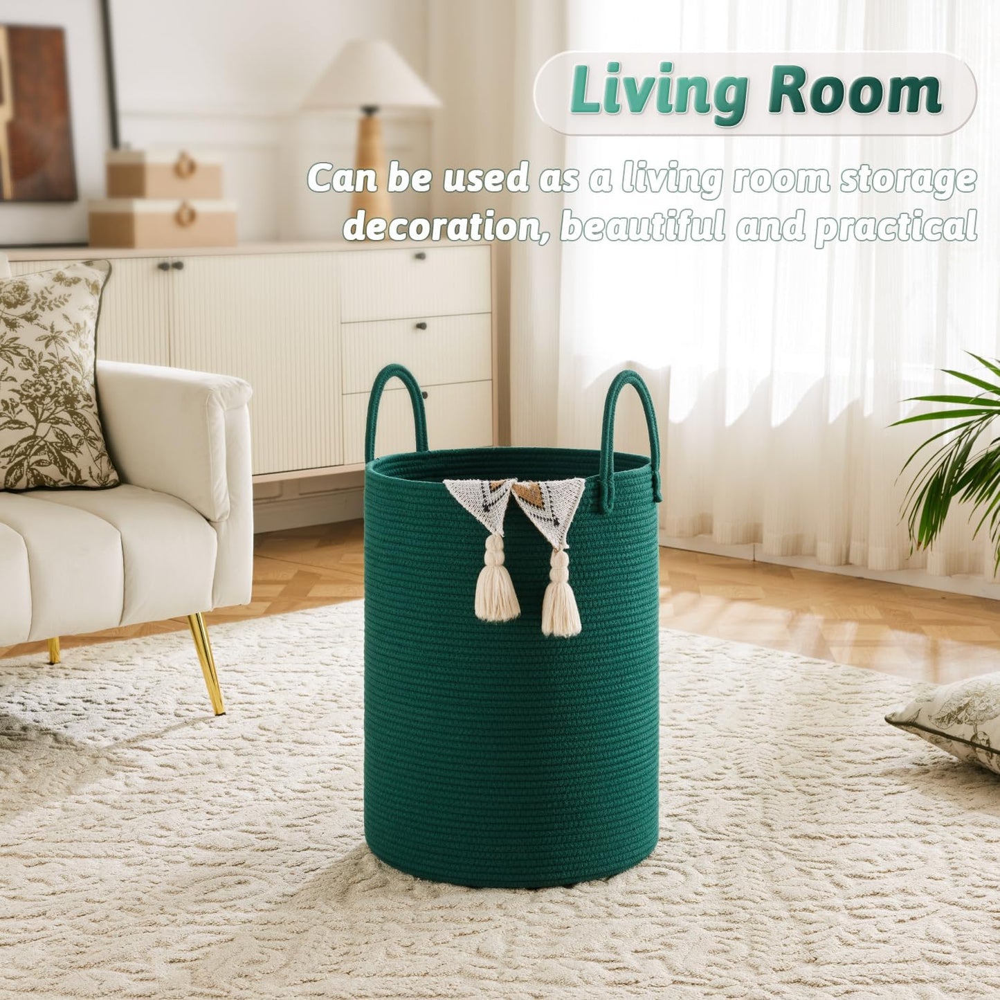 Laundry Basket,Woven Cotton Rope Laundry Hamper,40L for Decorative Storage of Dirty Clothes,Toys and Blankets in Bathroom,Baby Room and Living Room