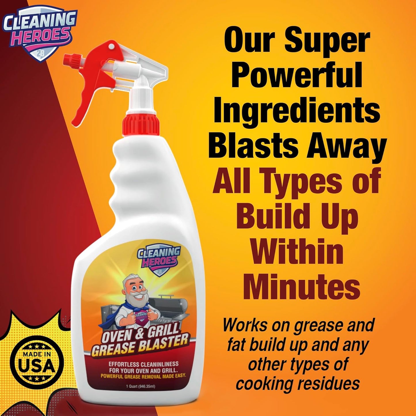 Oven and Grill Cleaner, 32 Fl Oz - BBQ Cleaner and Degreaser - Perfect for Air Fryers, Stoves, Baked-On Grease and Food Buildup
