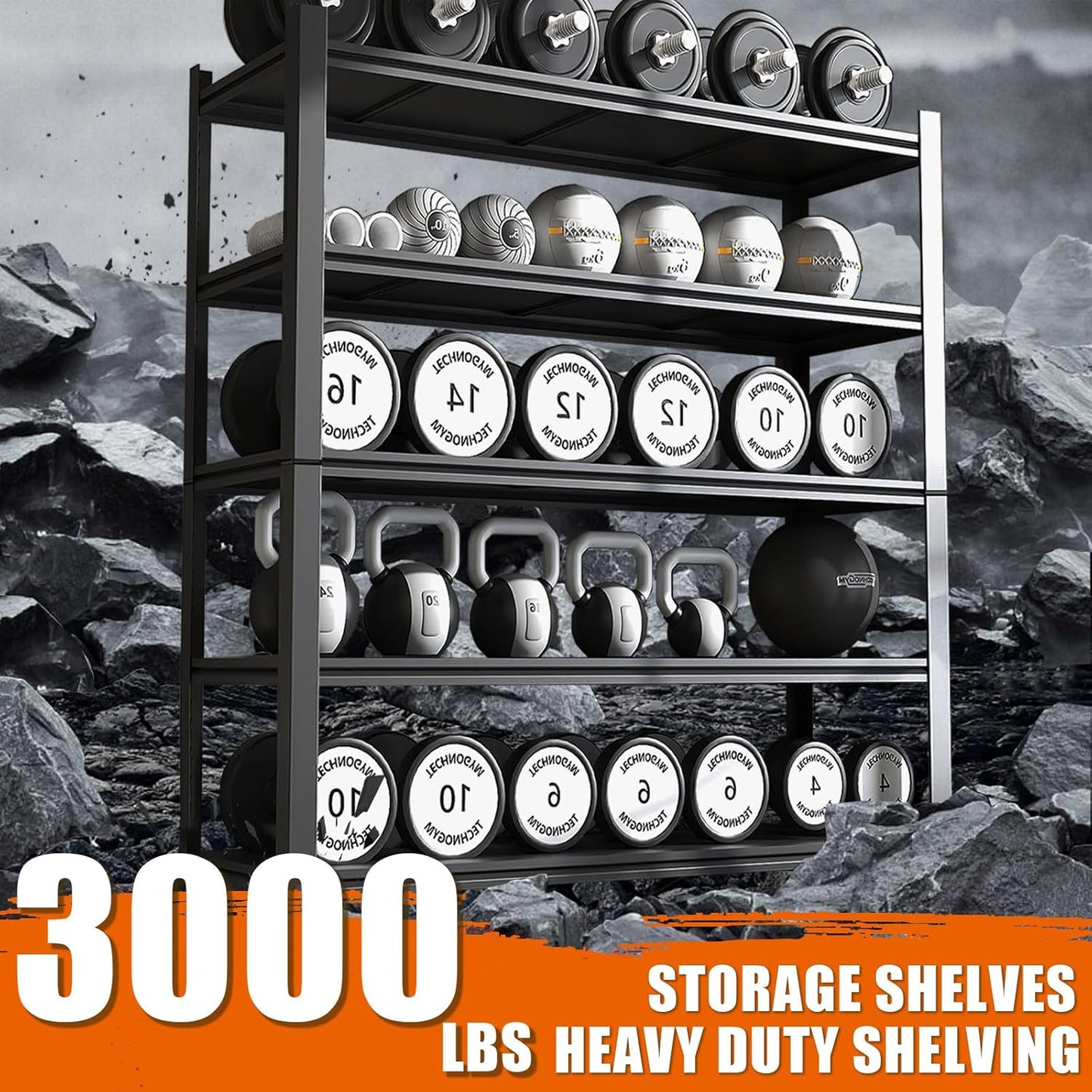 84“H Garage Shelving Heavy Duty Storage Shelves 3000 LBS Adjustable 5 Tier Metal Shelving Uints and Storage for Garage, Warehouse, Commercial, 48" W x 24" D x 84" H, 3 Packs