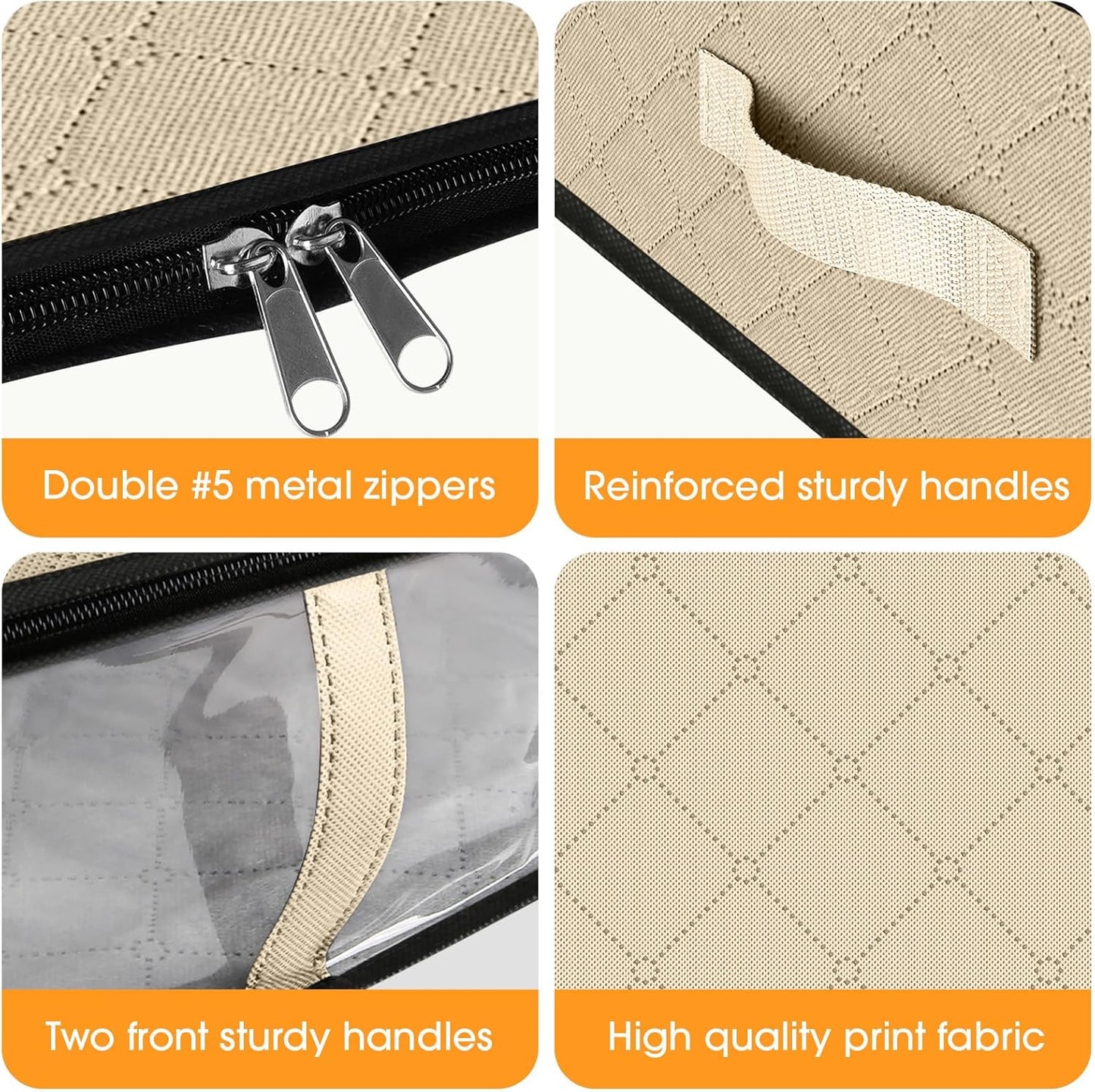 StorageRight Under Bed Storage Bins, 8-Pack 40L Foldable Fabric Storage Bags with Transparent Window, Breathable Organizer for Clothes/Blanket/Comforter/Quilts,Beige