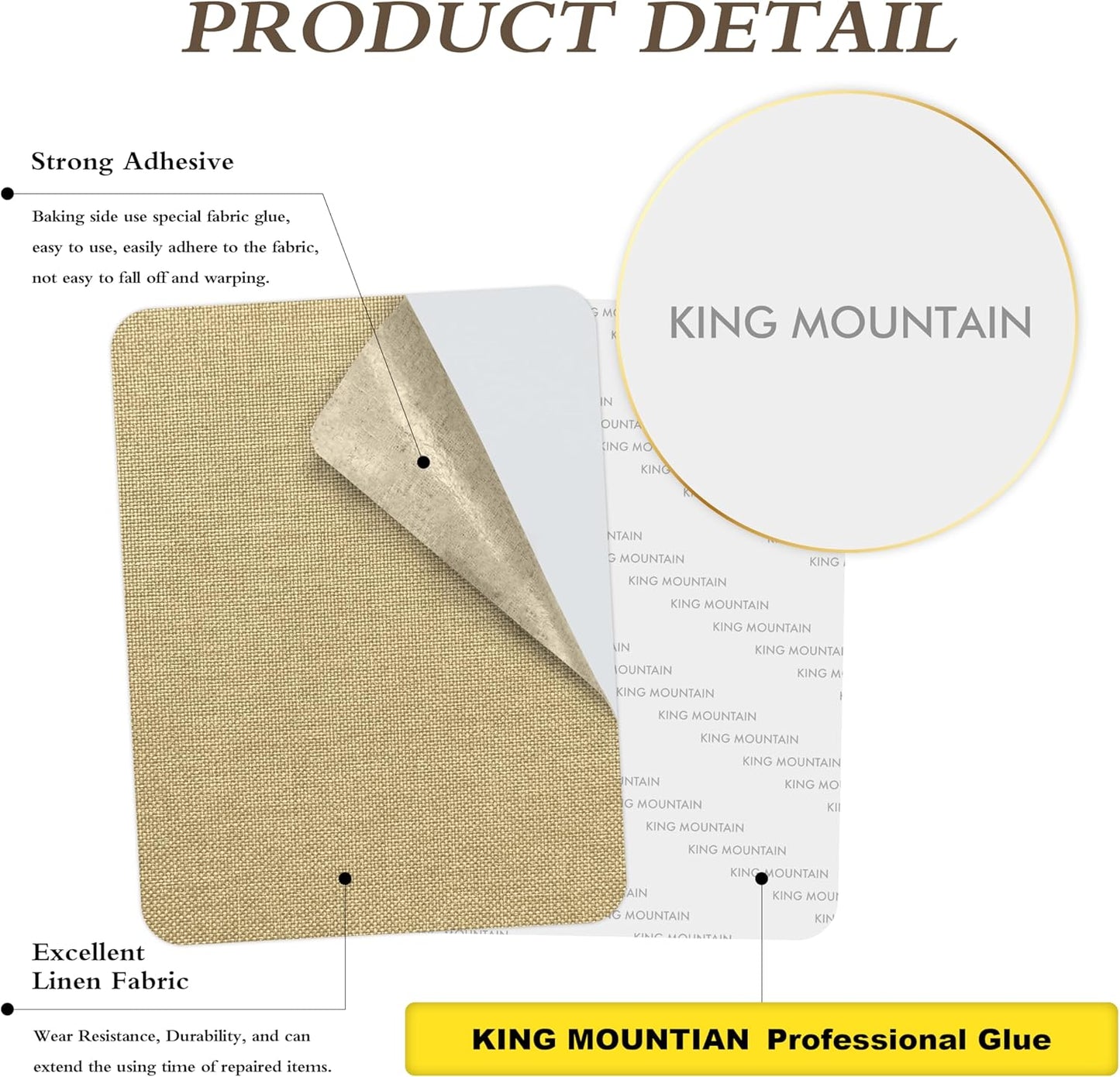 KING MOUNTAIN Self-Adhesive Coarse Linen Repair Patches, 8X11 inch, Multi Color, Can be Used for Linen Sofa Repair and Clothes Repair(8" x 11", Khaki)