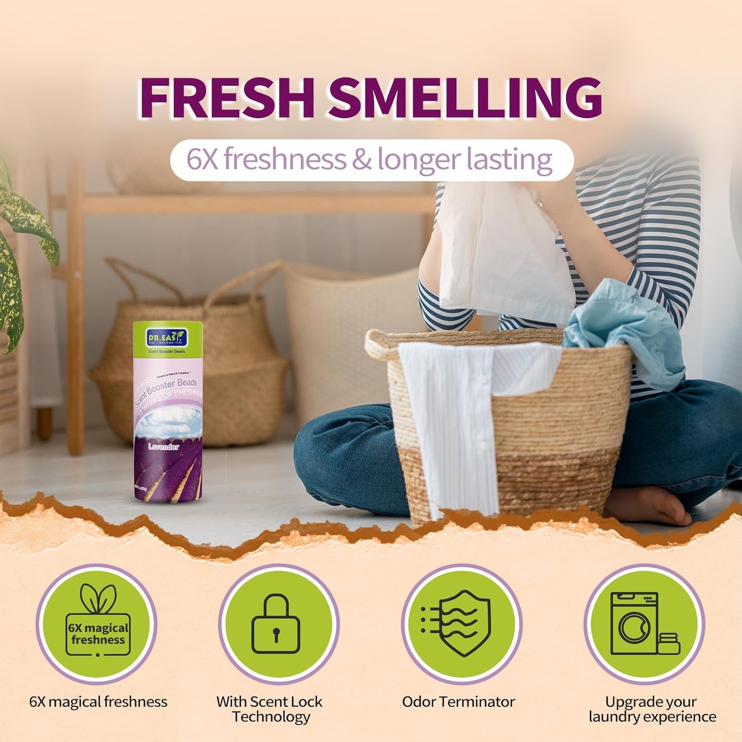 DR.EASY Laundry Scent Boosters 312G,Lavender Scent Boosters for Washer，Bulk Laundry Booster Beads and fabric scent booster，Fresh Scented Clothes fo 12 Weeks