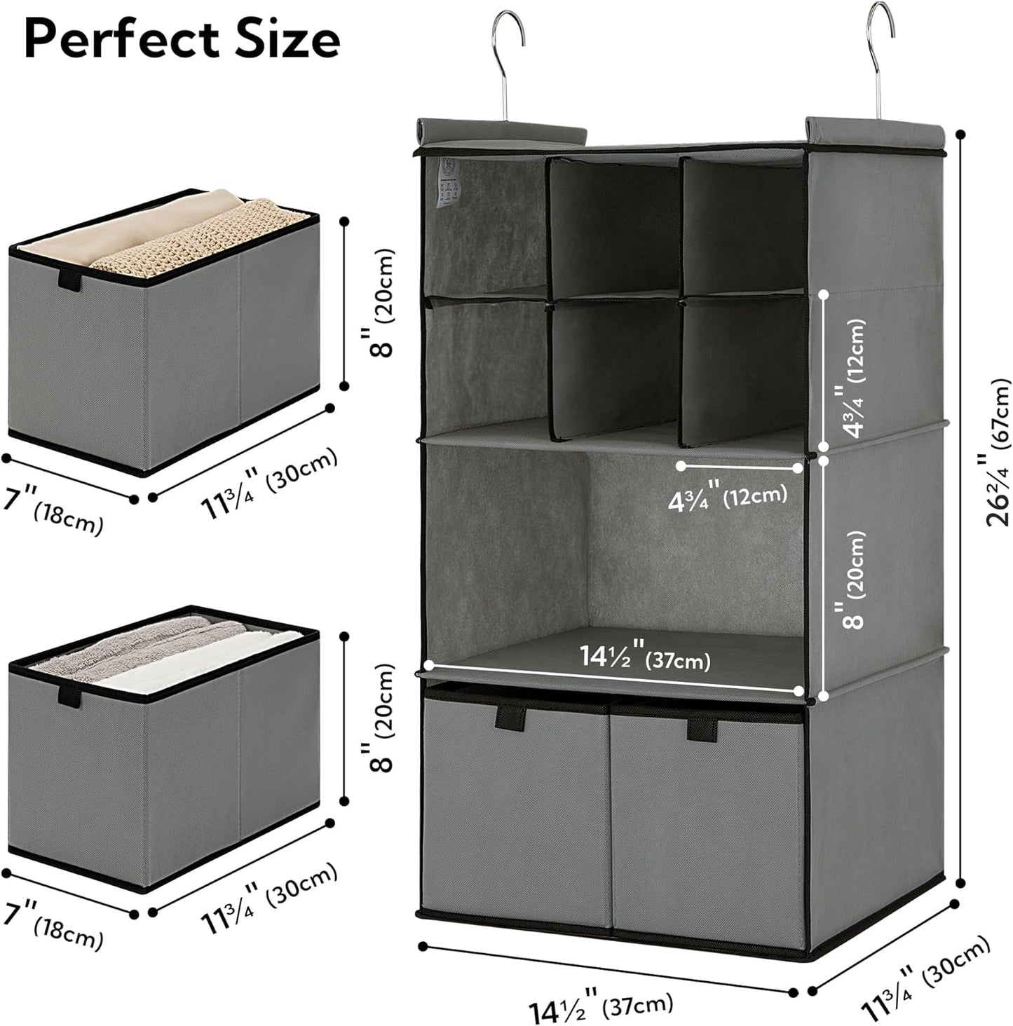 GRANNY SAYS Hanging Closet Organizer with Drawers, 4 Shelf Dividers Closet Hanging Organizer, Foldable Hanging Shelves for Wardrobe Closet, Small Closet Organizers for Clothes Shoes, Grey