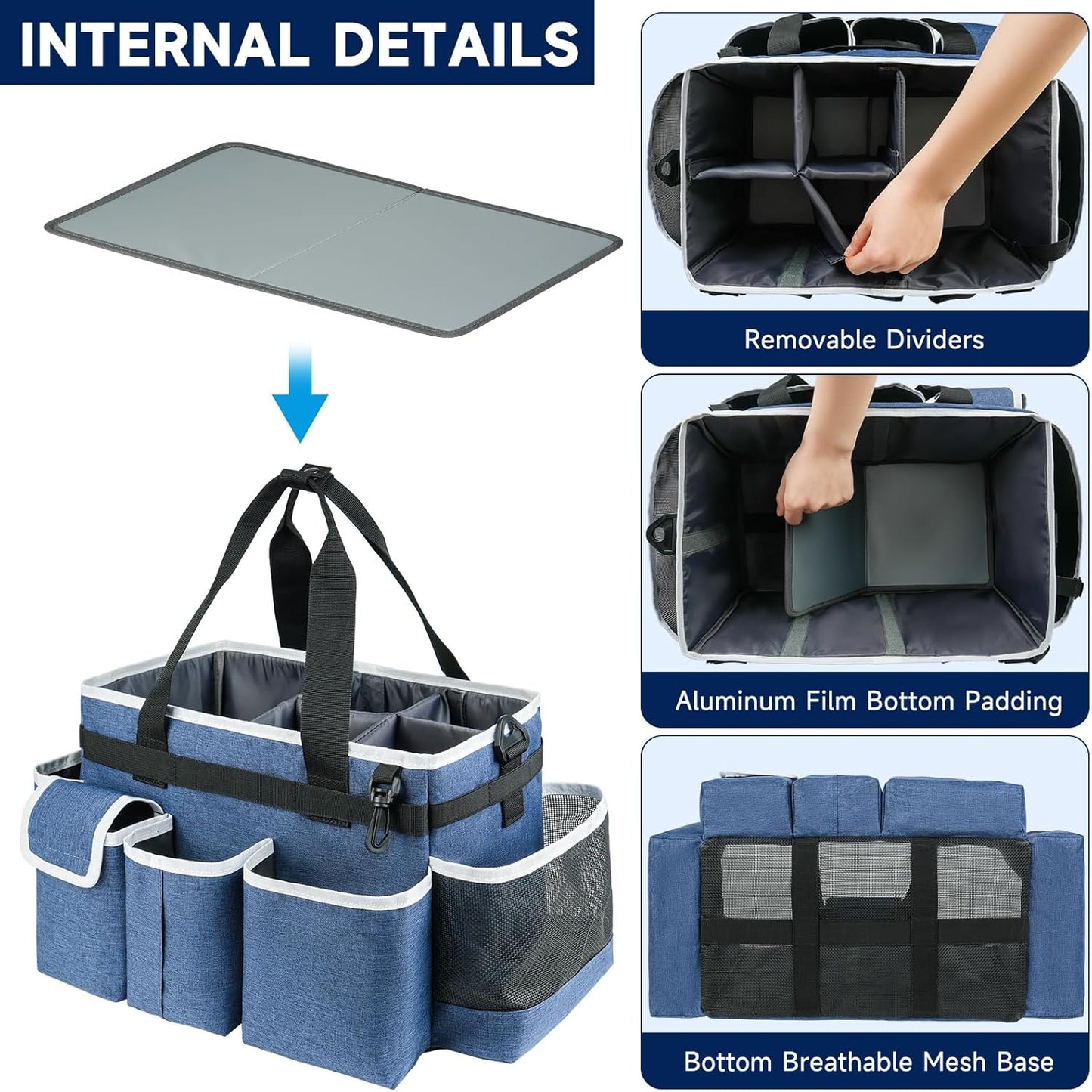 Cleaning Caddy,Cleaning Bag for Housekeepers,Cleaning Supplies Organizer with Handle,Blue