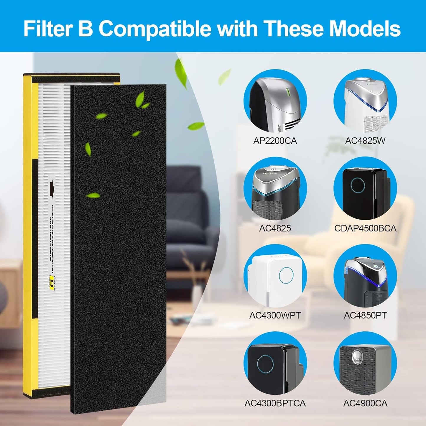 6 Packs FLT4825 H13 True HEPA Replacement Filter B Compatible with AC4300BPTCA, CDAP4500BCA, AC4825, AC4850PT, AC4820, AP2200CA Air Cleaner Purifier