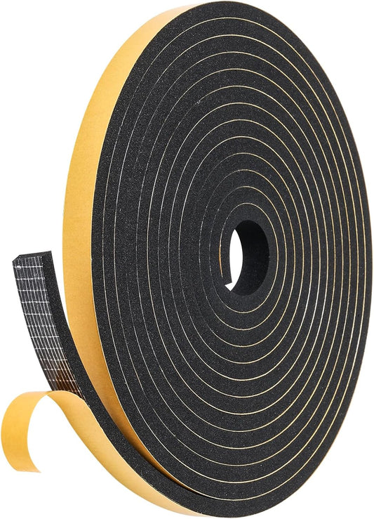 Weather Stripping Door Seal Strip (1/2 Inch X 1/4 Inch X 16Feet), Strong Adhesive, Lightproof, Soundproof, Weatherproof Foam Tape Insulation for Sliding Door, Front Door Frame, Windows- Black
