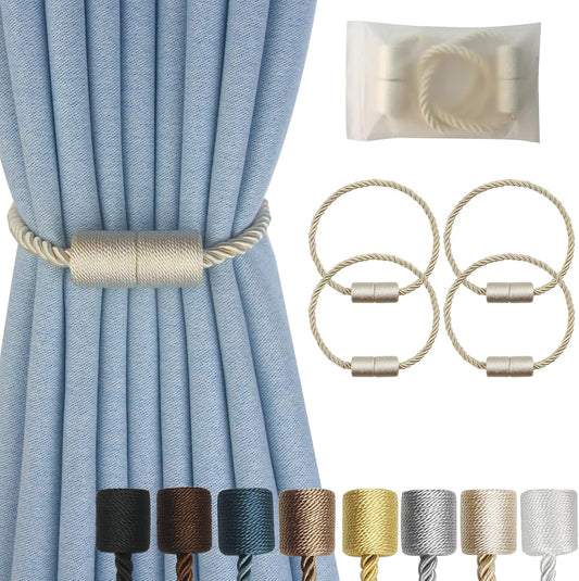 Magnetic Curtain Tiebacks 4 Pack Beige Curtain Rope Tieback Curtain Holders for Drapes Modern Tie Backs Decorative Curtain Holdbacks